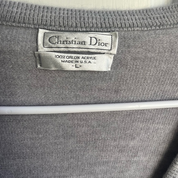 Christian Dior Men’s Vintage Grey Acrylic Made in USA‎ Knit Vneck Sweater Sz L - Picture 5 of 6
